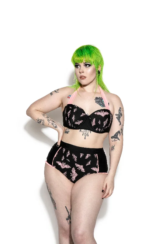 Pink Bat High Waist Swim Bottom