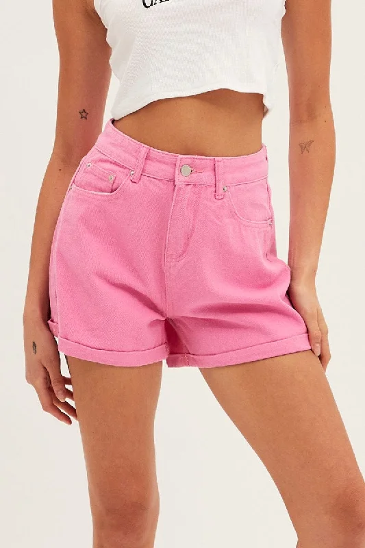 Pink Relaxed Shorts High Rise