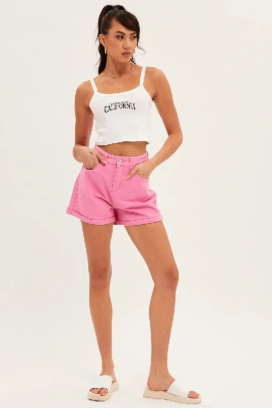 Pink Relaxed Shorts High Rise