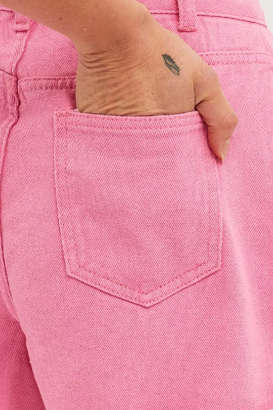 Pink Relaxed Shorts High Rise