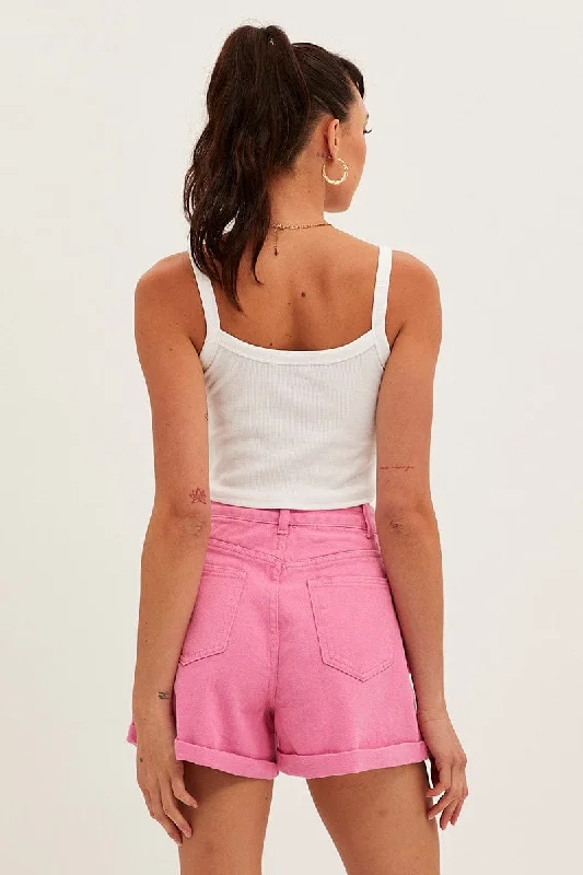 Pink Relaxed Shorts High Rise