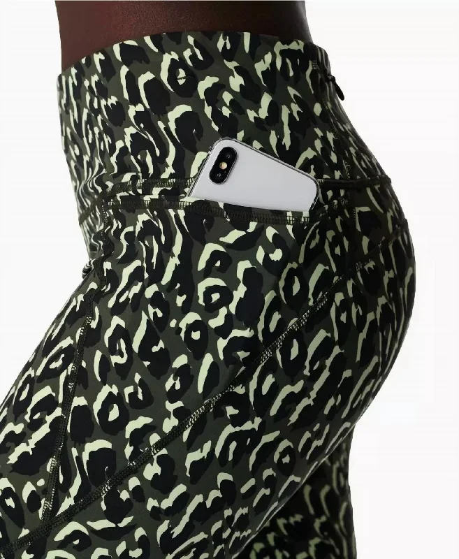 Power 9"" Biker Shorts In Green Leopard  Print