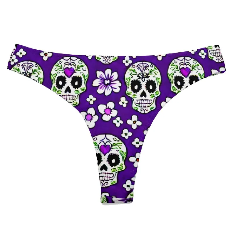 Women's Purple Suygar Skulls Swimwear Thong Bottom