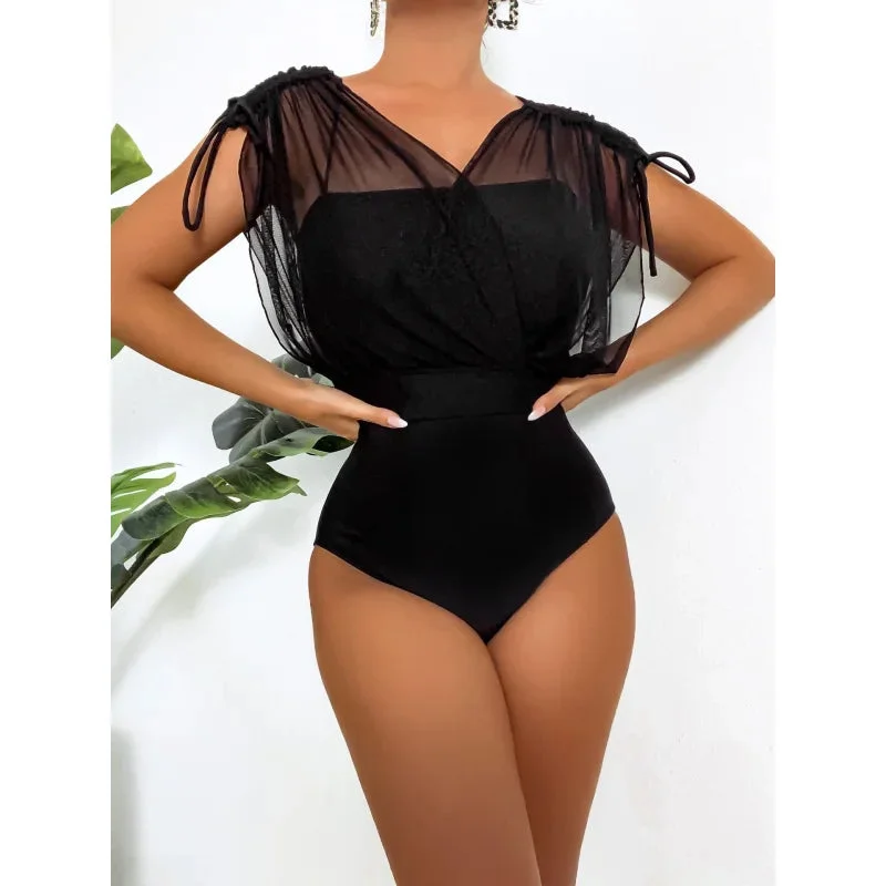 Women's Sexy Mesh See-Through Push-Up High Waist One Piece Swimsuit