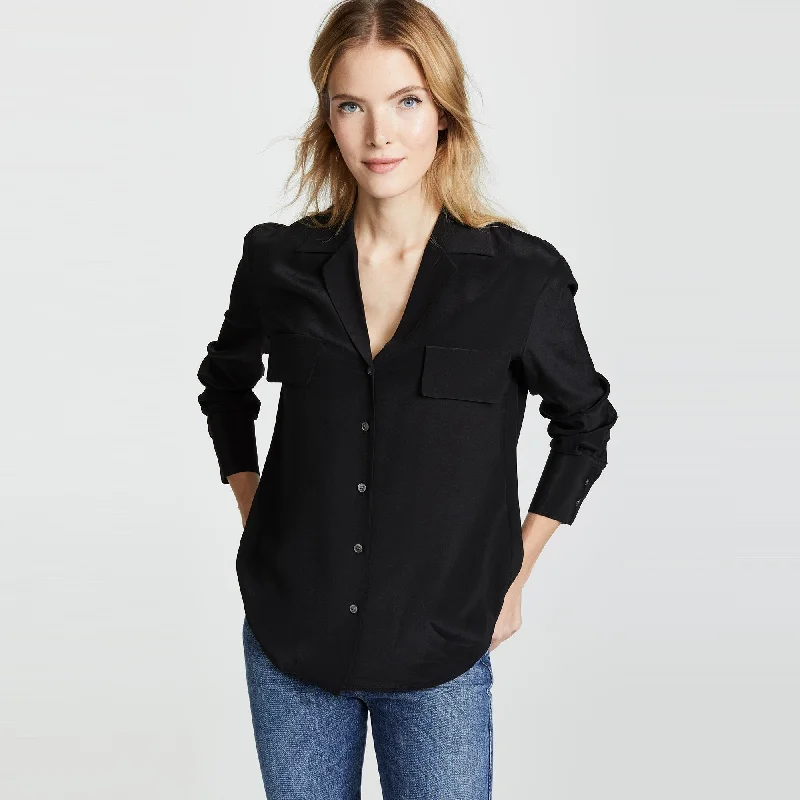 Pocket Silk Blouse (Noir)