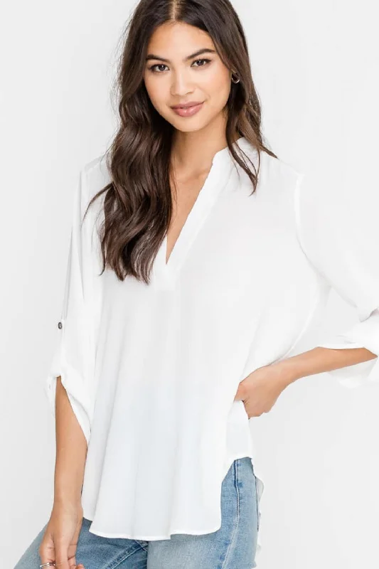 Deep Open V-Neck Top (Ivory)