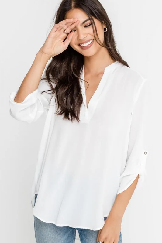 Deep Open V-Neck Top (Ivory)