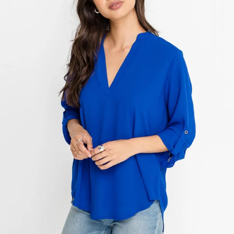 Deep Open V-Neck Top (Mazarine Blue)