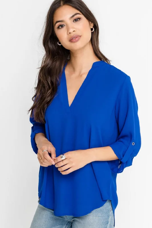 Deep Open V-Neck Top (Mazarine Blue)