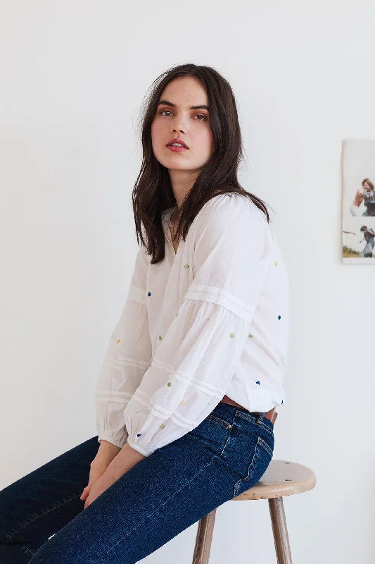 Dori Embroidered Peasant Blouse (White)