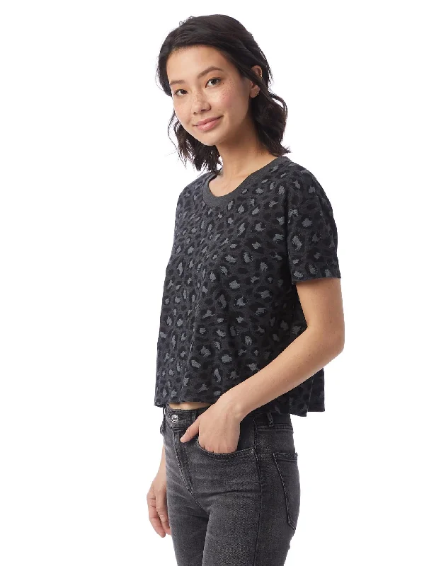 Headliner Eco-Jersey Cropped T-Shirt (Dark Grey Leopard)