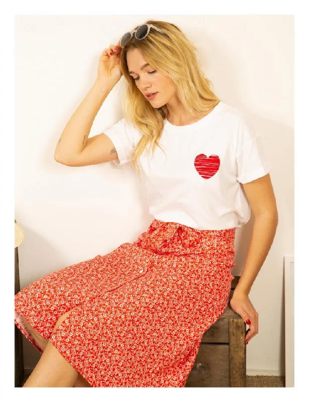 Heart Embroidered Tee (Red Heart)