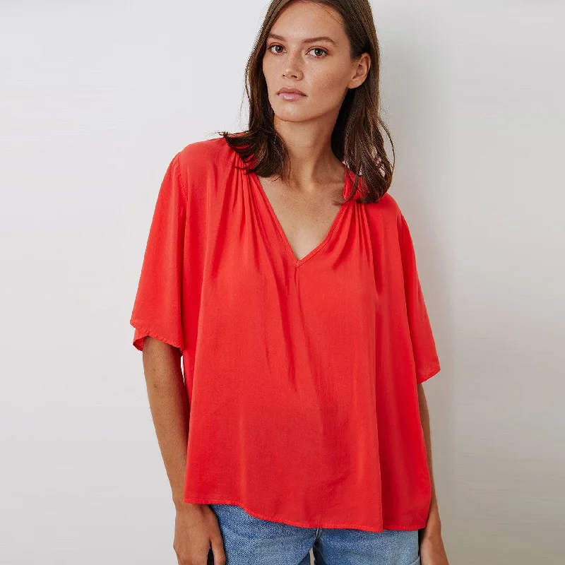 Jaycee Split Neck Blouse (Strawberry)