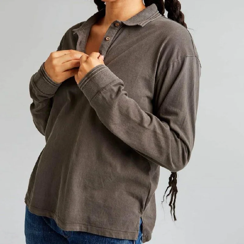 Long Sleeve Relaxed Polo (Bitter Brown)