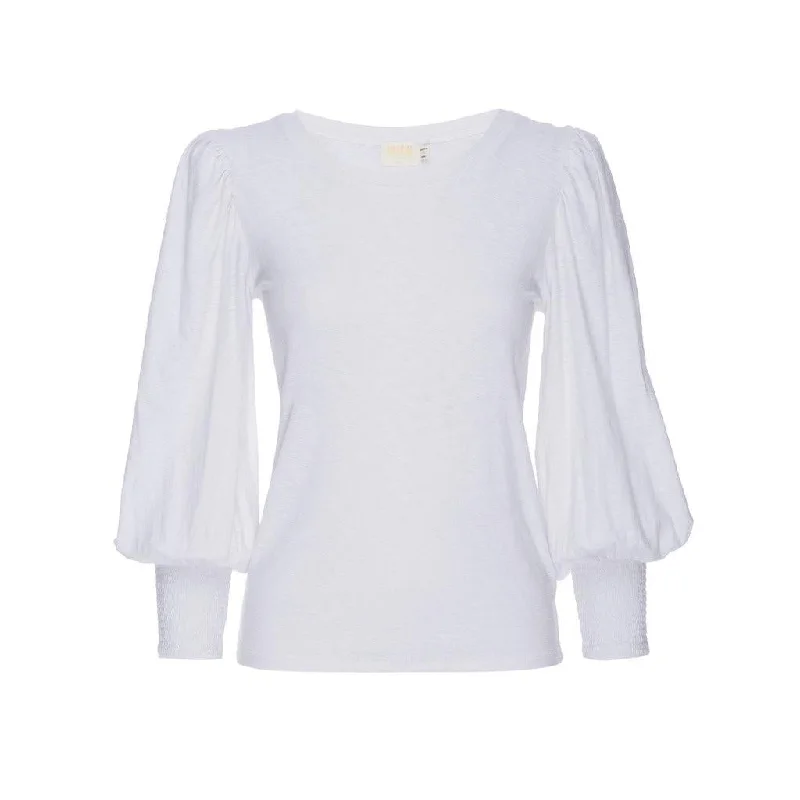 Loren Smocked Peasant Tee (White)