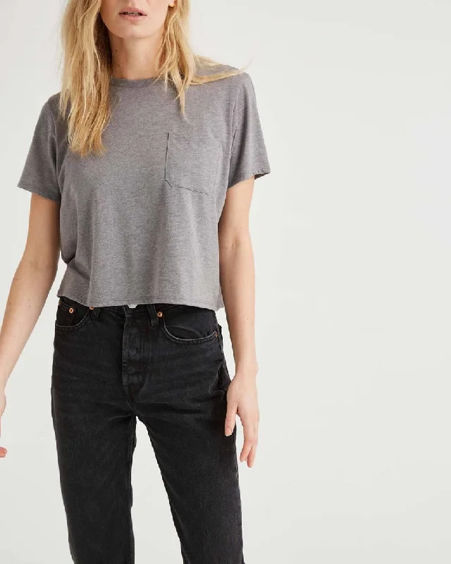 Pima Boxy Crop Tee (Heather Grey)