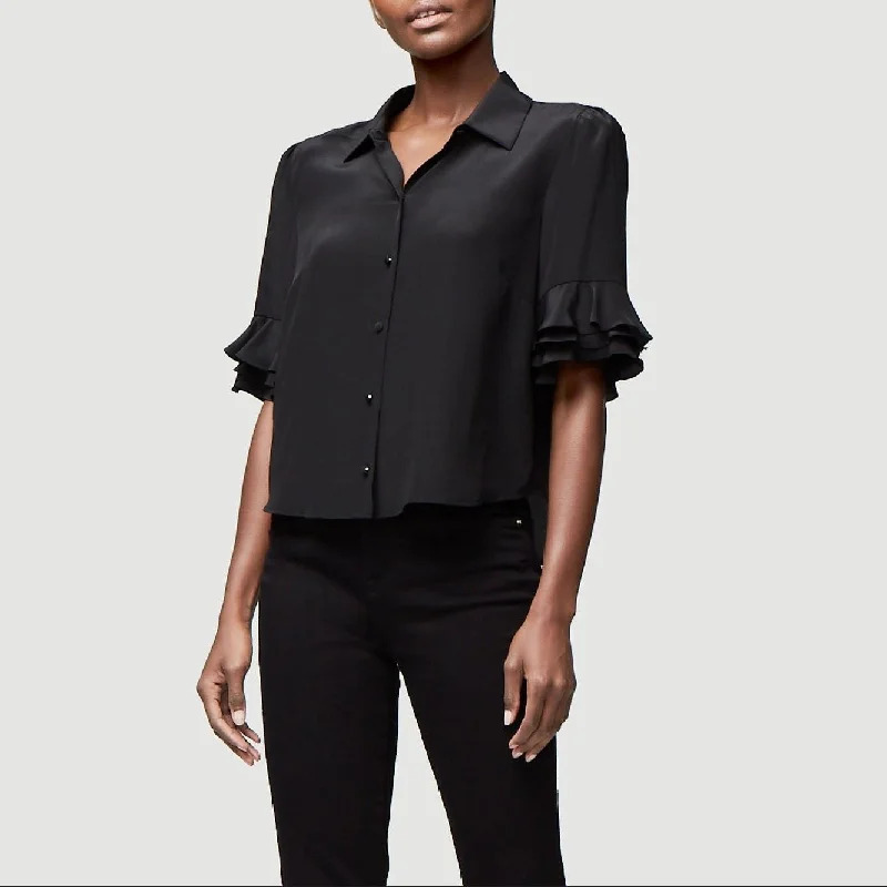 Ruffle Sleeve Silk Top (Noir)