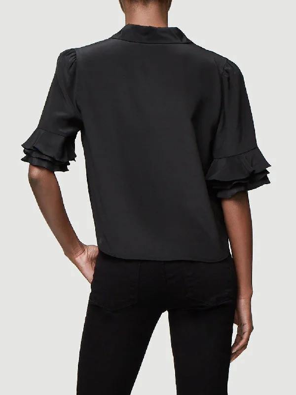 Ruffle Sleeve Silk Top (Noir)