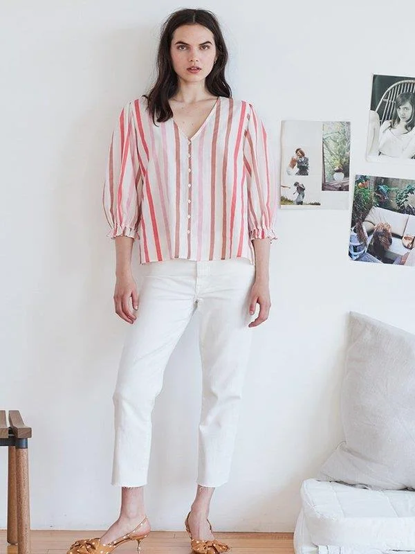 Tabatha Ombre Stripe Blouse (Coral)