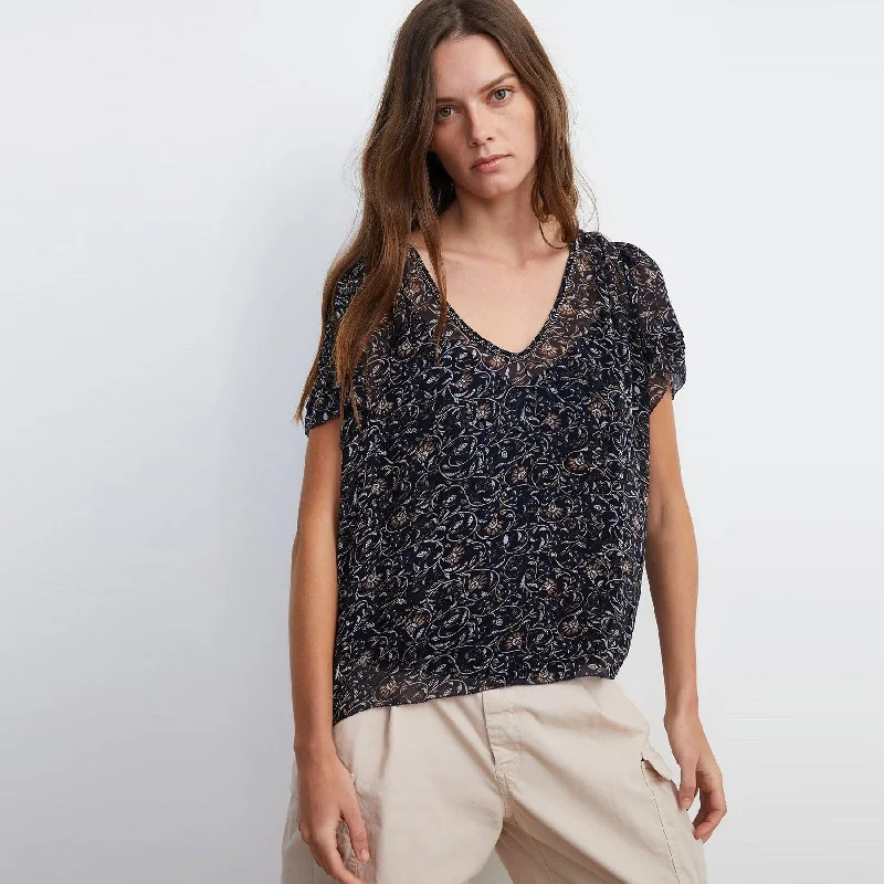 Tracia Printed Top (Navy)