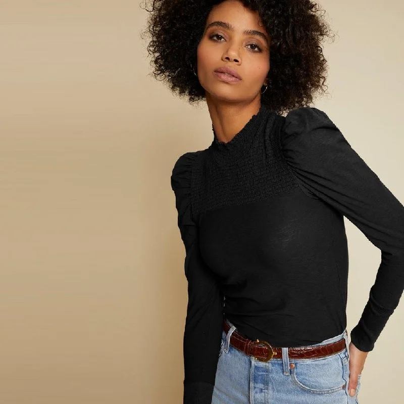 Zahara Mock Neck Long Sleeve Top (Black)