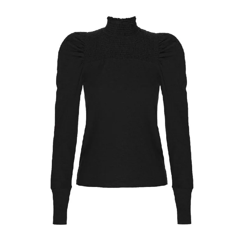 Zahara Mock Neck Long Sleeve Top (Black)