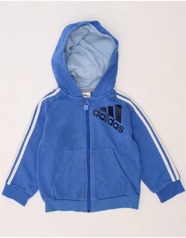 ADIDAS Baby Boys Graphic Zip Hoodie Sweater 18-24 Months Blue Cotton