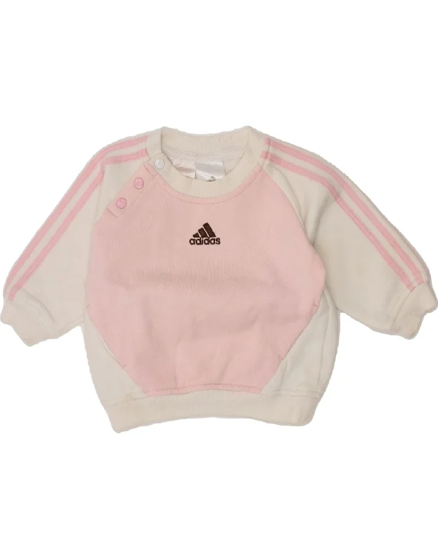 ADIDAS Baby Girls Graphic Sweatshirt Jumper 3-6 Months Pink Colourblock