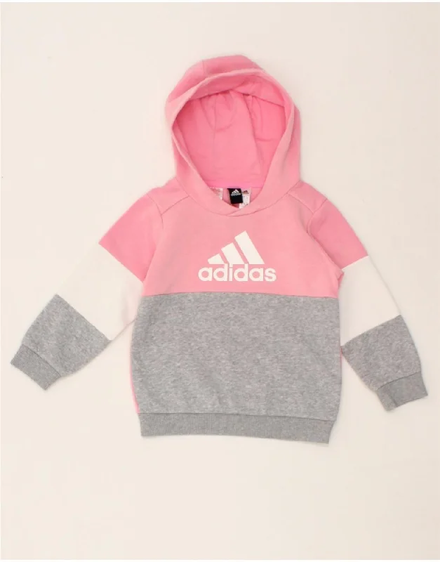 ADIDAS Girls Graphic Hoodie Jumper 3-4 Years Pink Colourblock Cotton