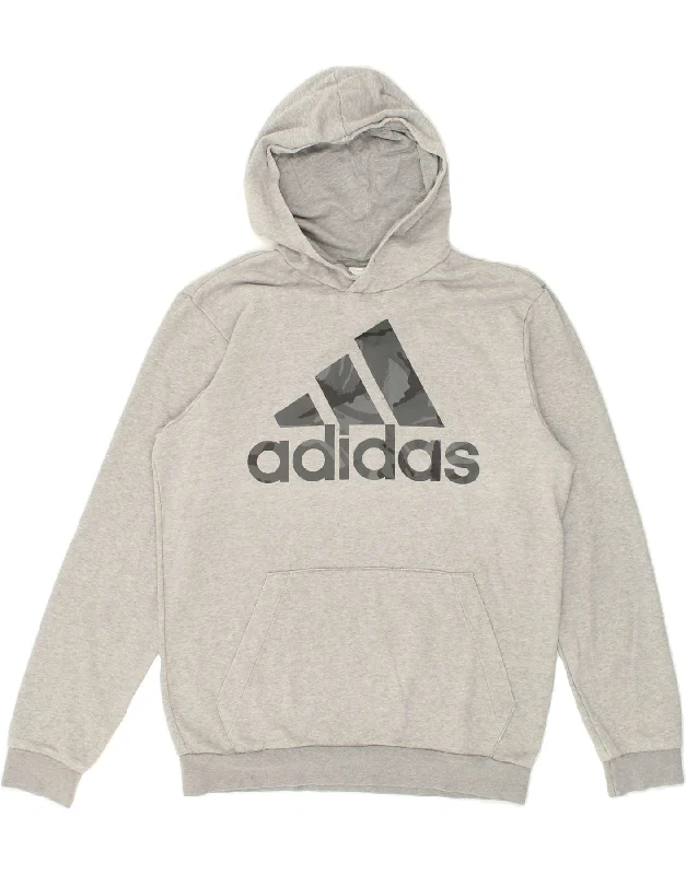 ADIDAS Mens Graphic Hoodie Jumper Medium Grey Cotton