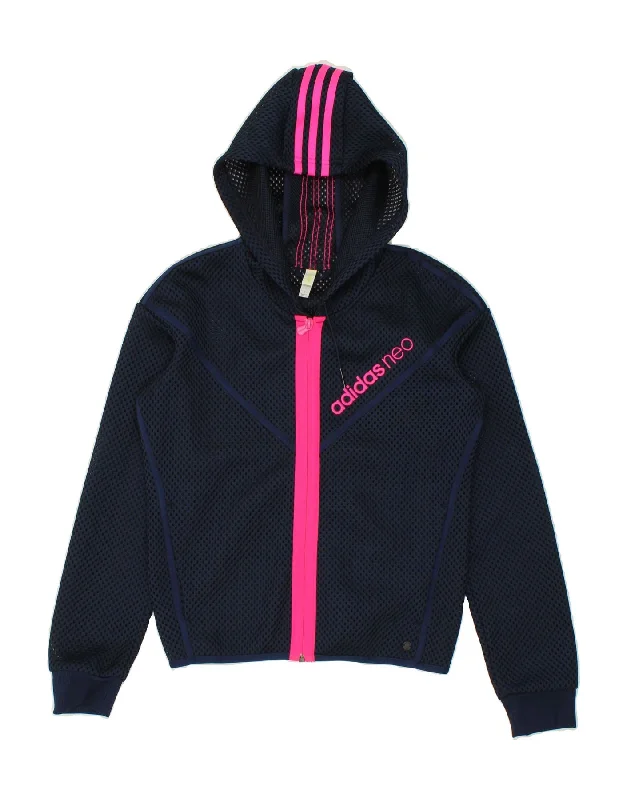 ADIDAS Womens Neo Zip Hoodie Sweater UK 10 Small Navy Blue Polyester