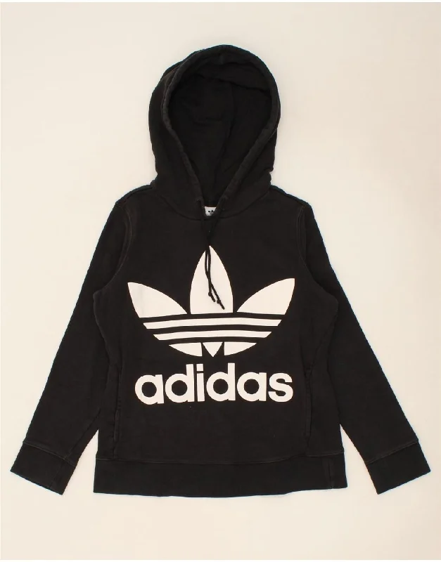 ADIDAS Womens Oversized Graphic Hoodie Jumper UK 8 Small Black