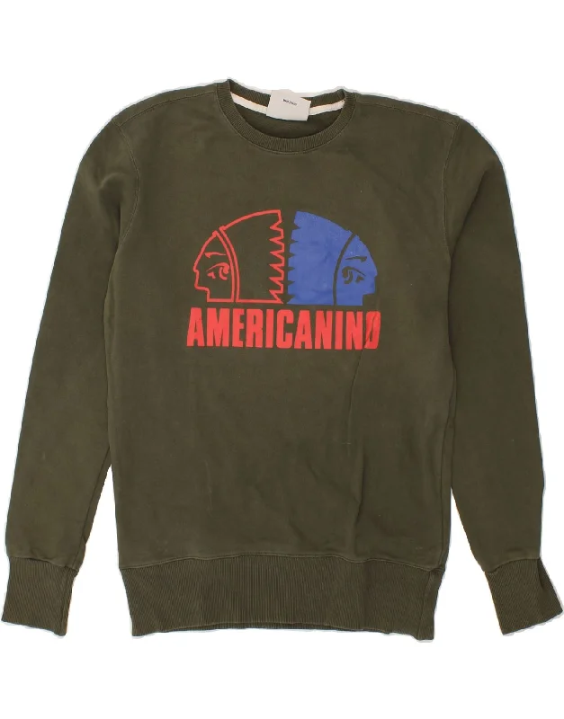 AMERICANINO Mens Graphic Sweatshirt Jumper Small Khaki