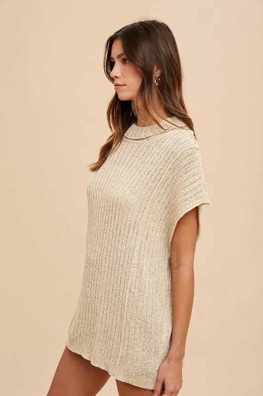 Beige Knit Tunic Sweater Top