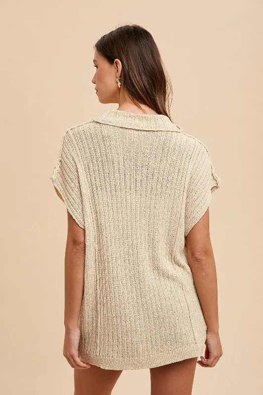 Beige Knit Tunic Sweater Top