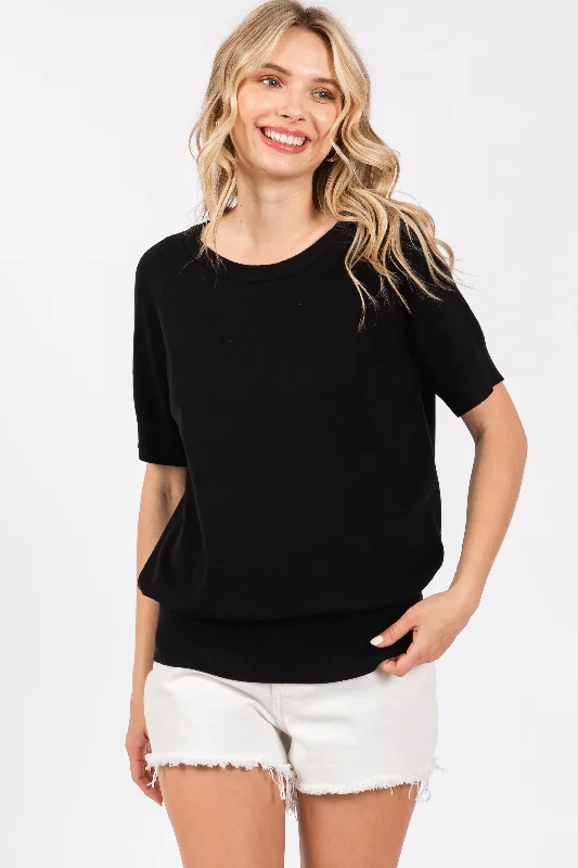 Black Short Sleeve Knit Top