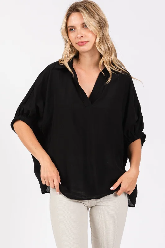 Black V-Neck Short Sleeve Top