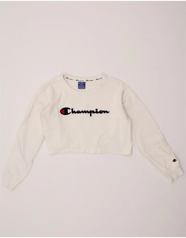 CHAMPION Womens Oversized Crop Graphic Sweatshirt Jumper UK 10 Small White