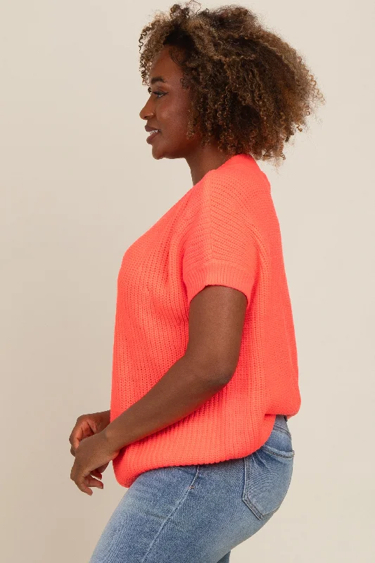 Coral V-Neck Chunky Knit Sweater Top