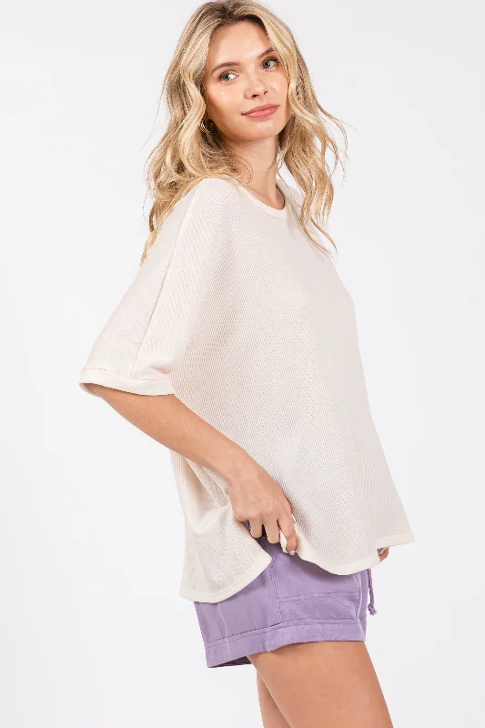 Cream Waffle Knit Dolman Top