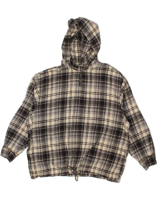 EDDIE BAUER Womens Hoodie Jumper UK 20 2XL Grey Check Cotton