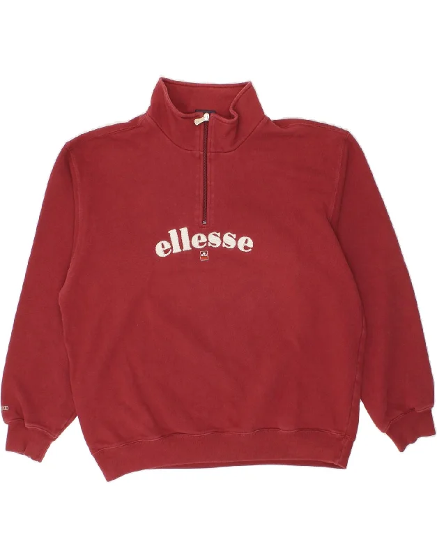 ELLESSE Mens Graphic Zip Neck Sweatshirt Jumper Large Red Cotton