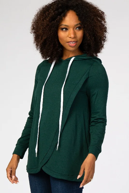 Forest Green Layered Front Nursing Fleece Hoodie