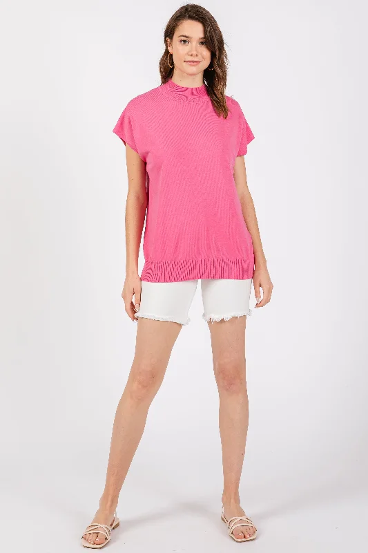 Fuchsia Mock Neck Knit Top