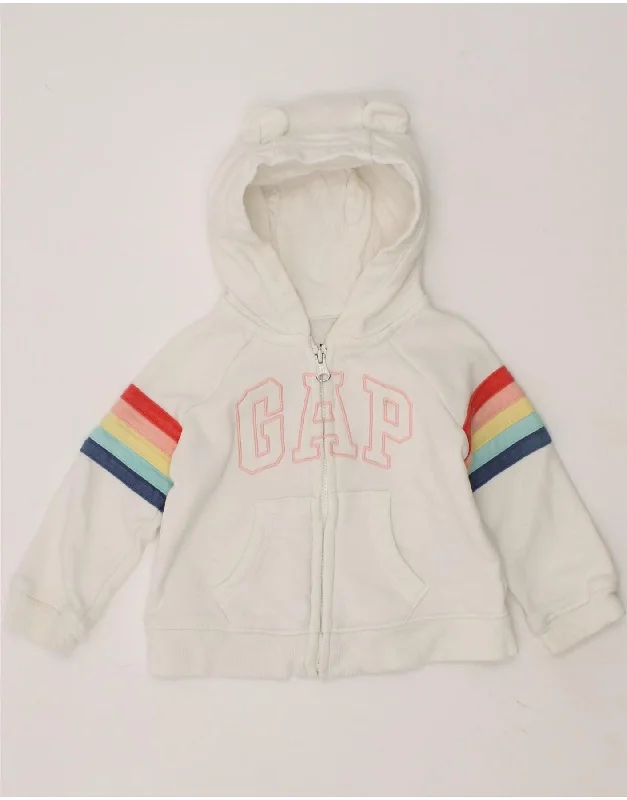 GAP Baby Girls Zip Hoodie Sweater 6-9 Months White Cotton