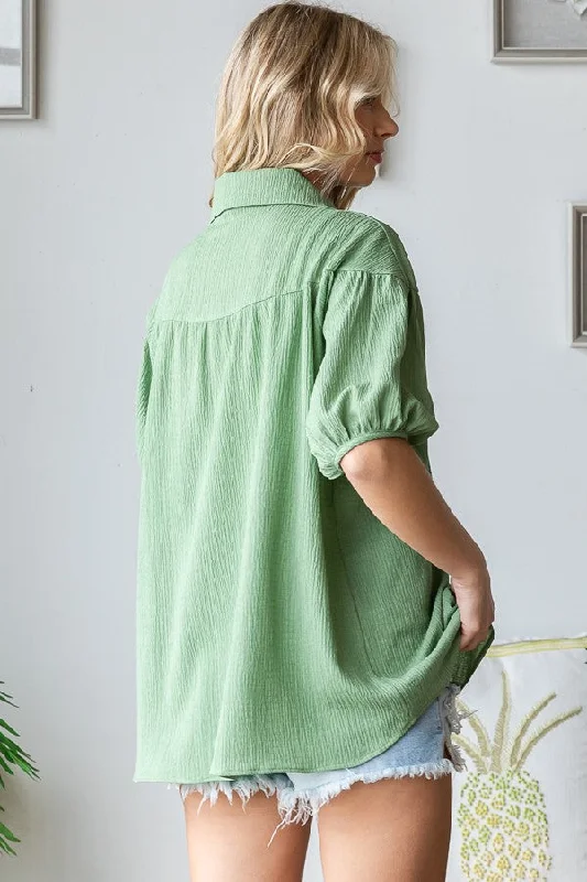 Green Collared Button Down Blouse