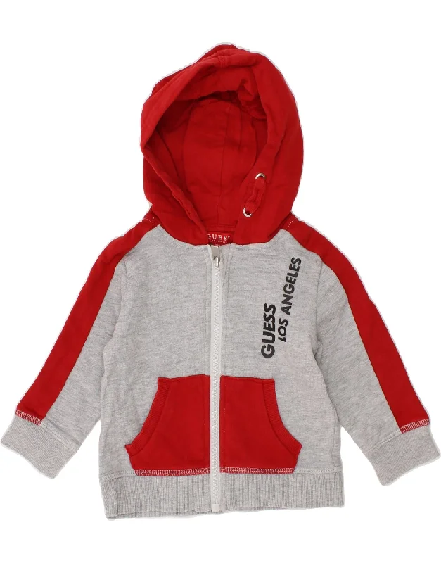 GUESS Baby Boys Graphic Zip Hoodie Sweater 6-9 Months Grey Colourblock