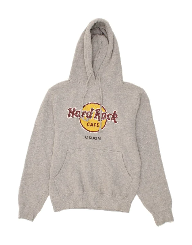 HARD ROCK CAFE Mens Lisbon Graphic Hoodie Jumper Medium Grey Cotton