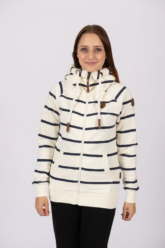 Hera Print Wide Stripe Oatmeal Zip Hoodie