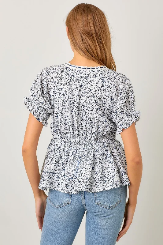 Ivory Navy Ditsy Floral Blouse